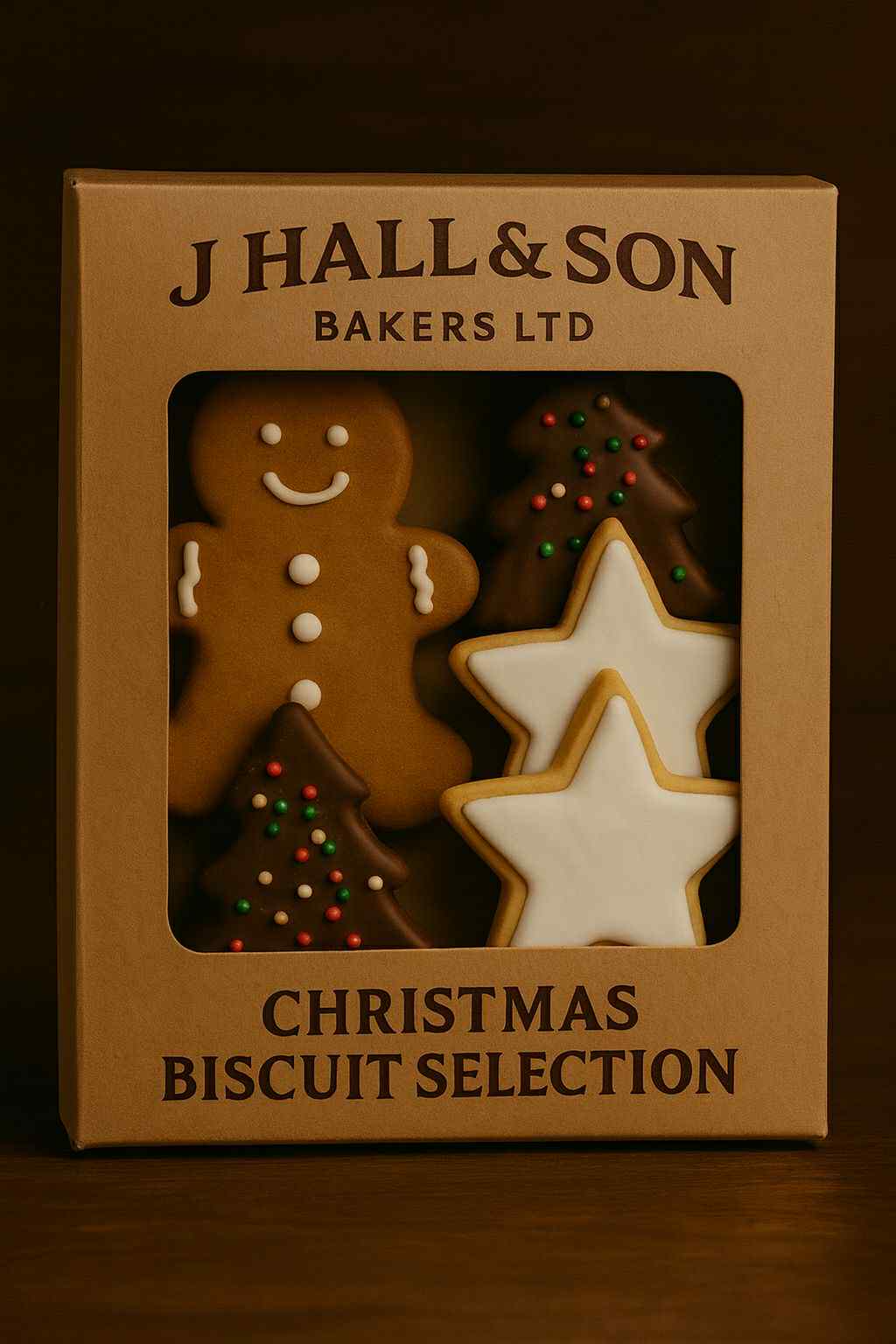 5x Novelty Christmas Shortbread - In a J Hall & Son Bakers Gift Box