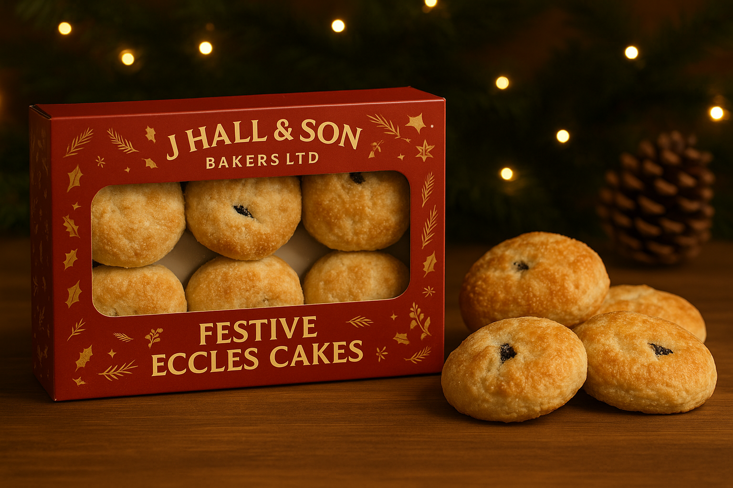 Festive Eccles Box (6)- In a J Hall & Son Bakers LTD Branded Gift Box