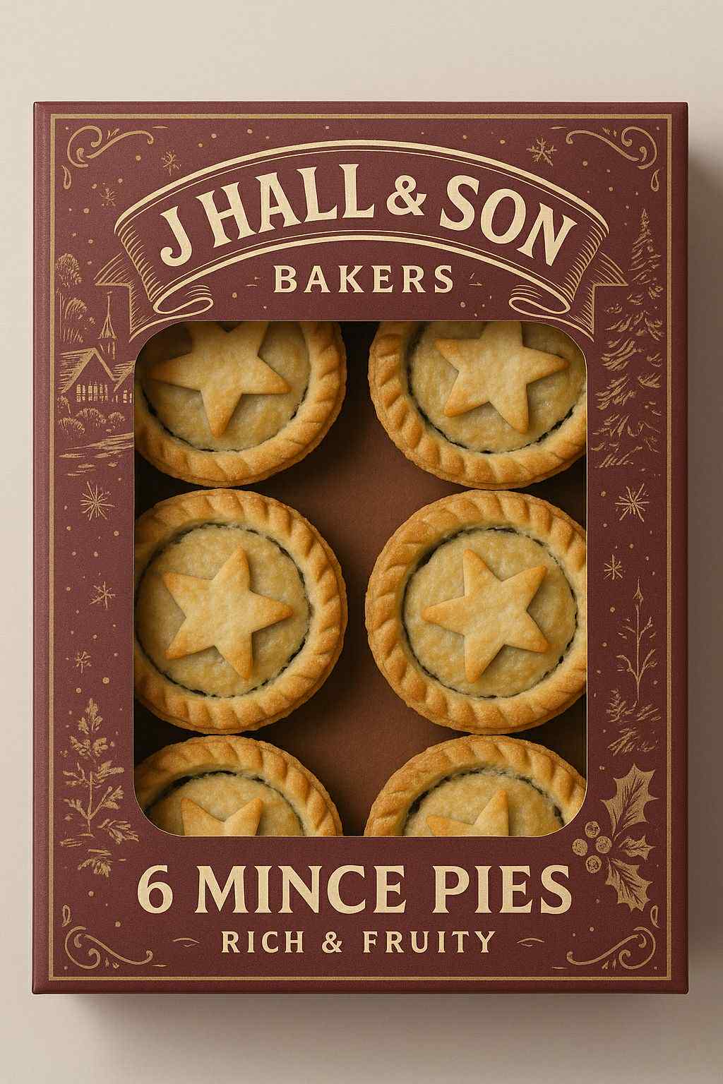 6x Traditional Mince Pies- In a J Hall & Son Bakers Branded Box