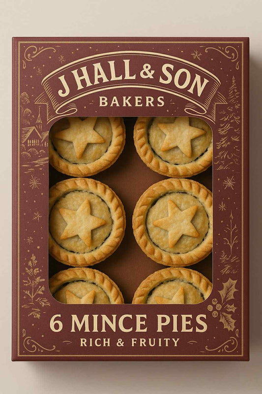 6x Traditional Mince Pies- In a J Hall & Son Bakers Branded Box